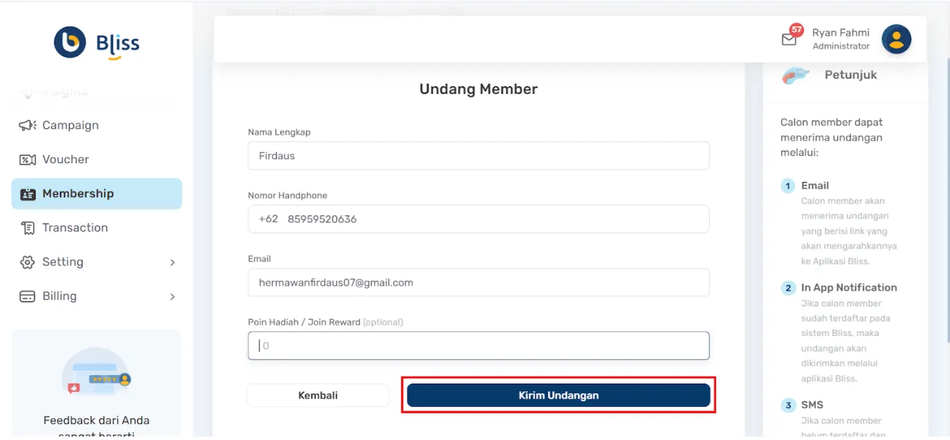 mengirim undangan loyalty program via email